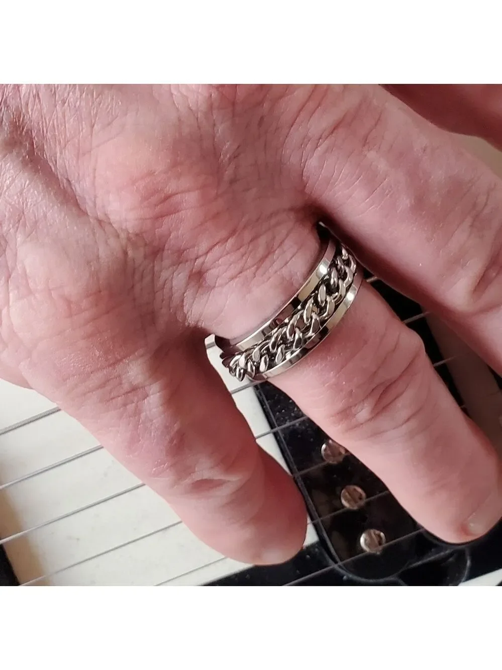 Men's Stainless Steel Spinner Ring - Tire Texture